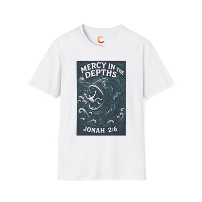 Mercy in the Depths – Jonah 2:6 Woodcut T-Shirt