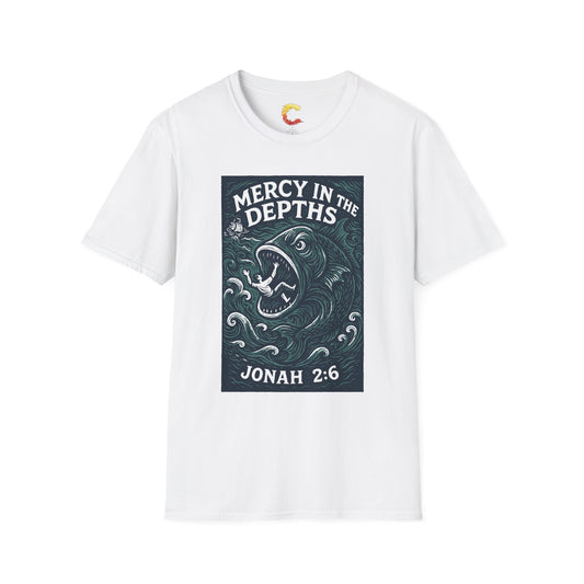 Mercy in the Depths – Jonah 2:6 Woodcut T-Shirt