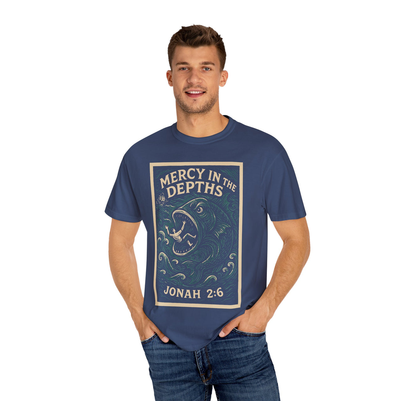 Mercy in the Depths Jonah 2:6 Christian Graphic Tee