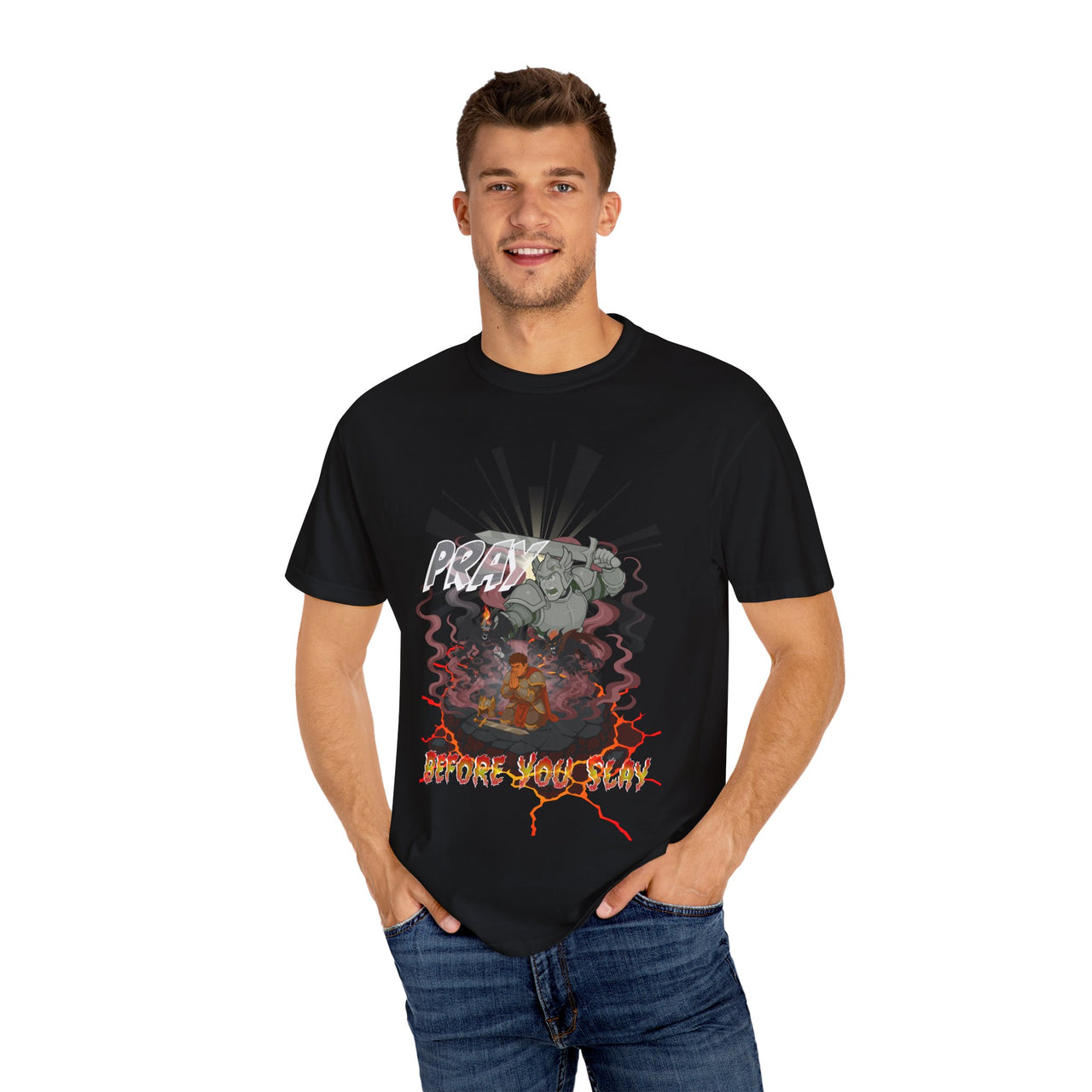 Pray Before You Slay - Cel-Shaded Warrior Christian Gamer T-Shirt