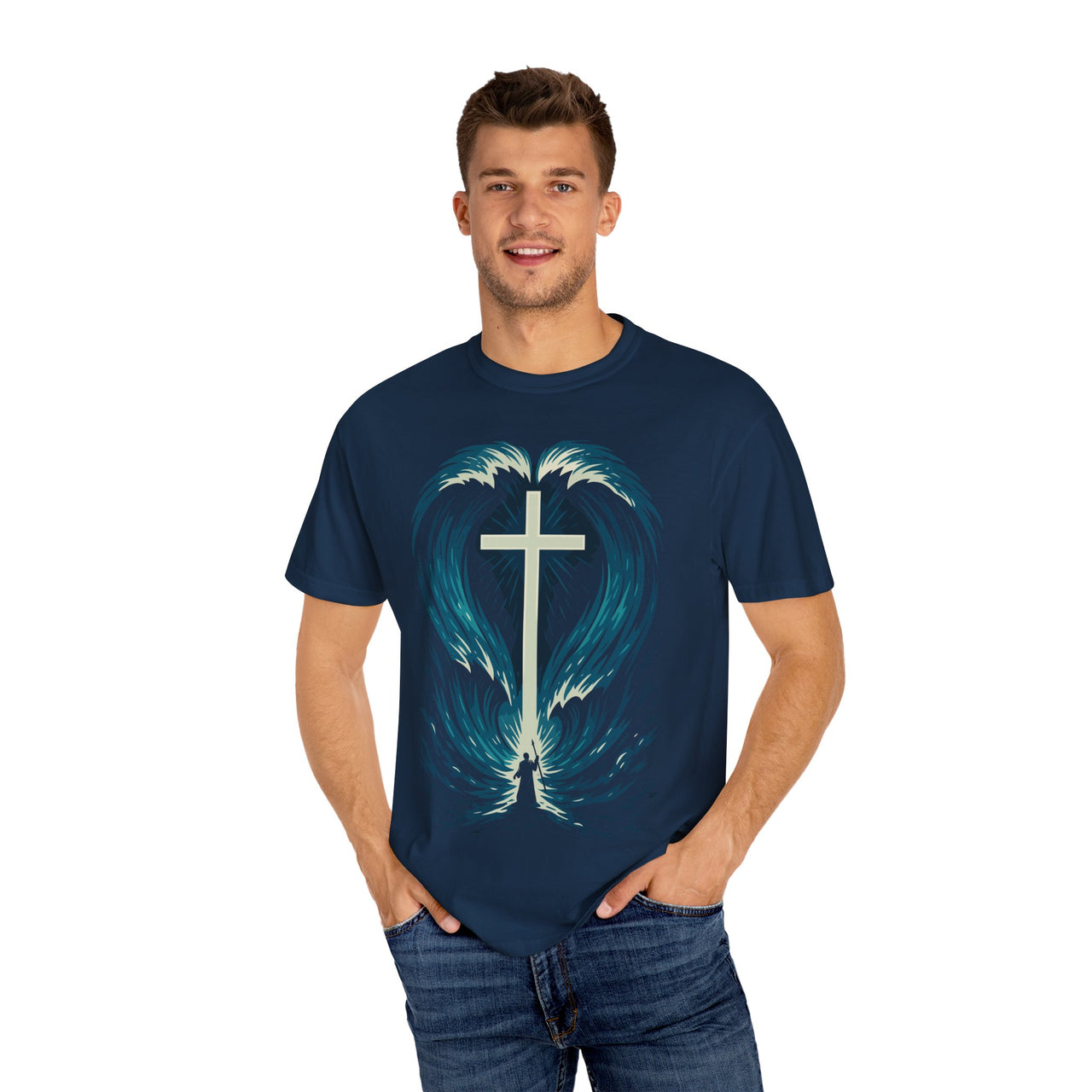 Cross in the Waves Christian Graphic T-Shirt — Faith-Inspired Spiritual Apparel Tee