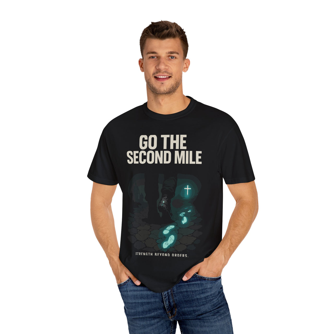 Go the Second Mile Matthew 5:42 Christian Command Tee