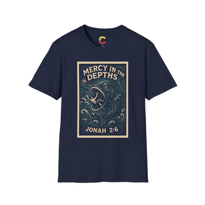 Mercy in the Depths – Jonah 2:6 Woodcut T-Shirt