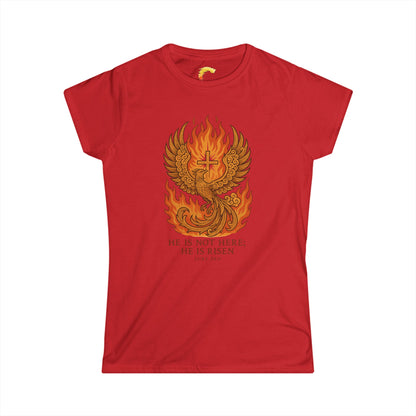 Phoenix Risen Women's Softstyle Tee, Inspirational T-Shirt, Gift for Her, Easter Apparel, Spiritual Fashion, Confidence Wear