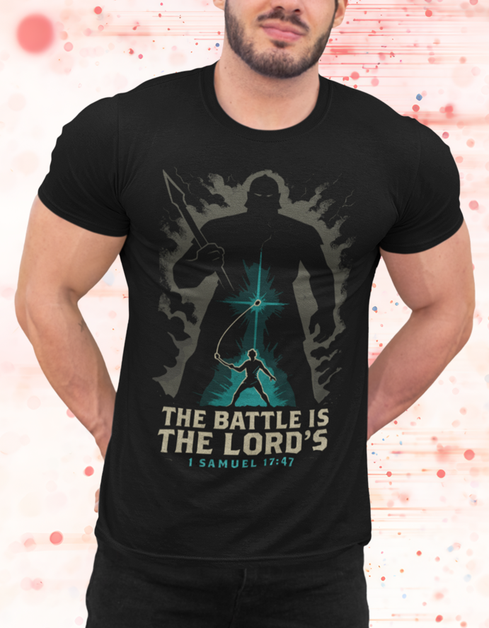 Battle is the Lord’s David and Goliath Christian Tee