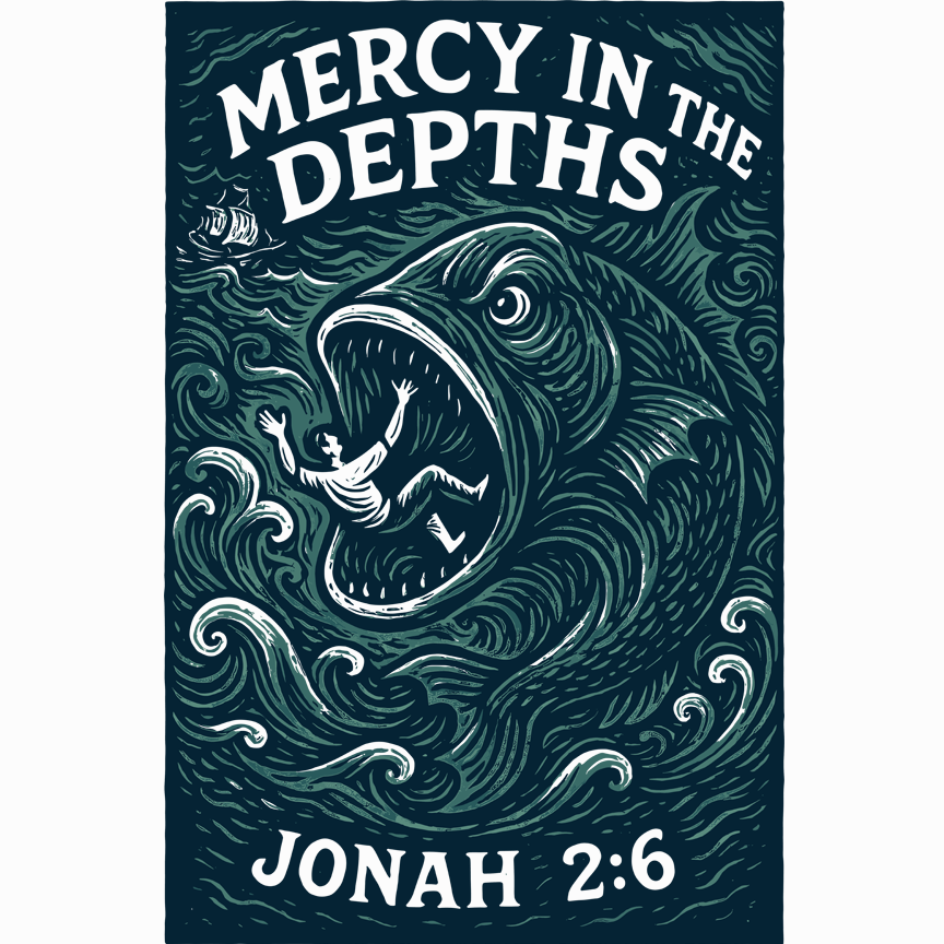Mercy in the Depths Jonah 2:6 Christian Graphic Tee