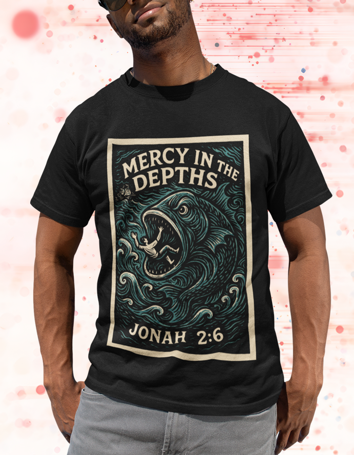 Mercy in the Depths Jonah 2:6 Christian Graphic Tee