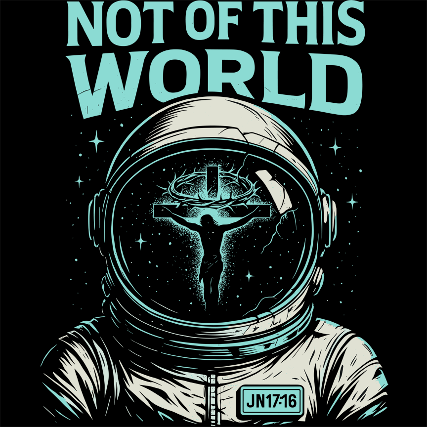 Not of This World Astronaut Cross Helmet Christian Tee