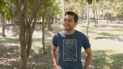 Mercy in the Depths – Jonah 2:6 Woodcut T-Shirt