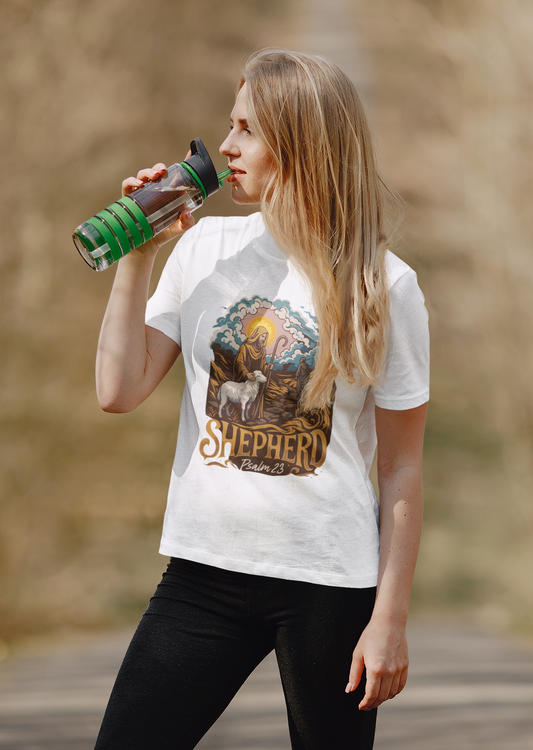 Women’s Faith-Inspired Tee, Comfortable T-Shirt with Shepherd Design, Perfect for Faith Celebrations, Gift for Religious Friends